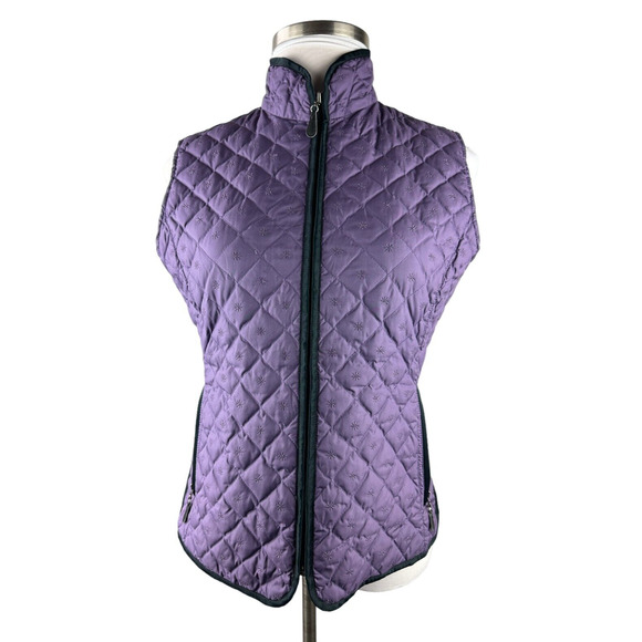 Eddie Bauer Full Zip Quilted Goose Down Vest Snowflake Printed Purple Size Large - Picture 4 of 9
